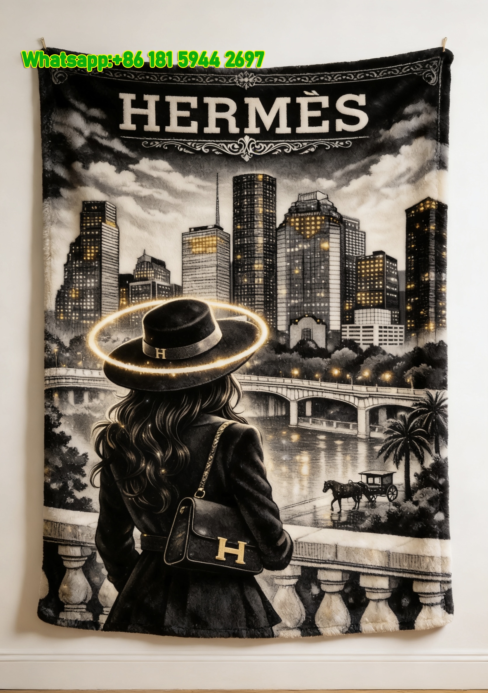 Hermès Urban Night Cityscape Flannel Throw Blanket IMG_5075